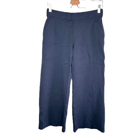 Spanx Womens Medium Navy Blue Pinstripe Ponte Wide Leg Pant 20385q - Picture 1 of 10